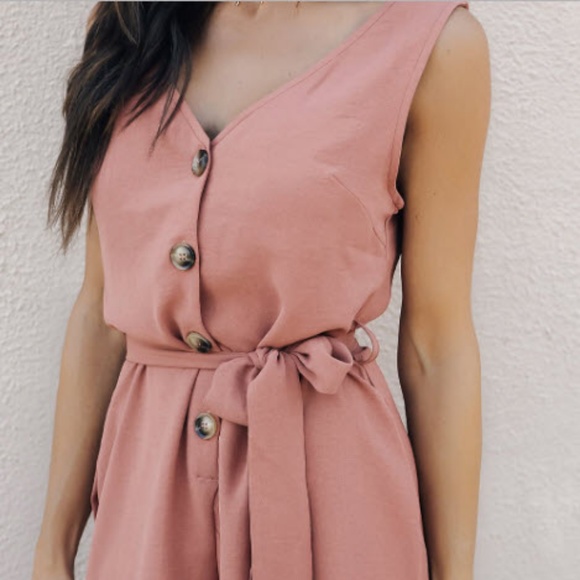 Pink Buttoned Up Belted Romper